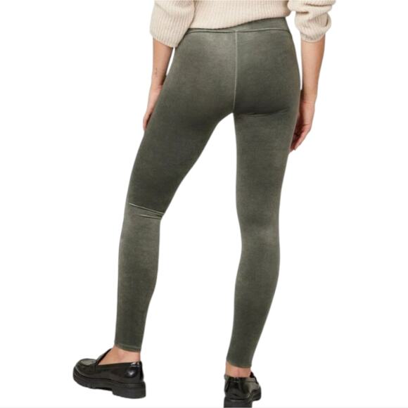 Spanx Velour Velvet Skinny Ankle High Rise‎ Pants Dark Palm Women Size MED New - Picture 2 of 9